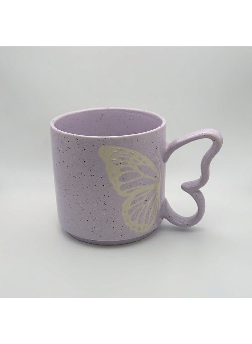 Ceramic Lavender Coffee Mug with Butterfly Design and Unique Handle