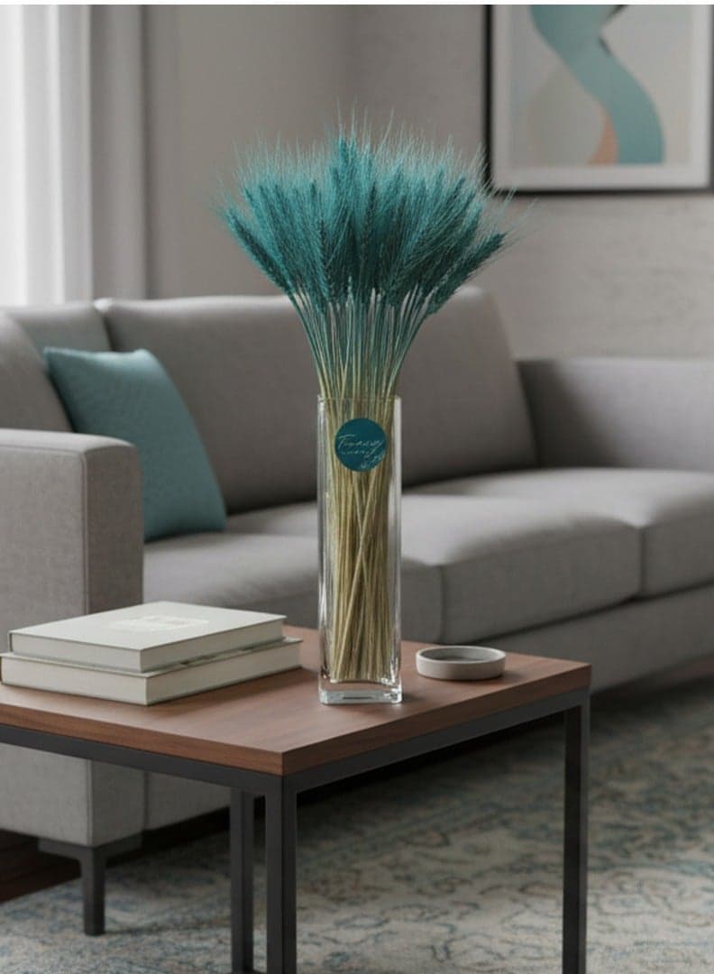 Dried Wheat Bundles, Natural and Coloured Stems, Decorative Wheat Stalks for Home Decor, Multiple Bundle Sizes (Blue Bayou, (3)