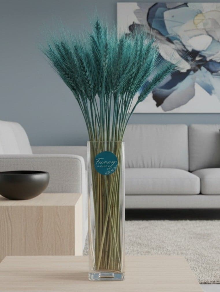 Dried Wheat Bundles, Natural and Coloured Stems, Decorative Wheat Stalks for Home Decor, Multiple Bundle Sizes (Blue Bayou,