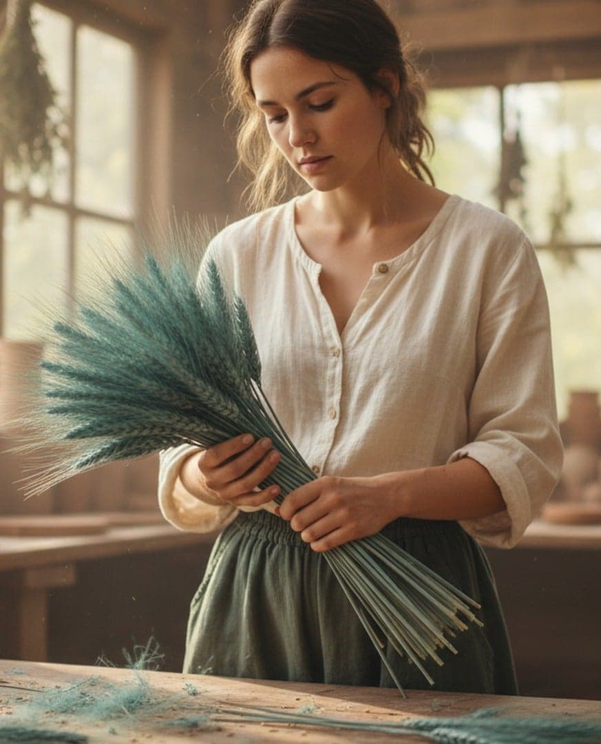 Dried Wheat Bundles, Natural and Coloured Stems, Decorative Wheat Stalks for Home Decor, Multiple Bundle Sizes (Blue Bayou, (5)
