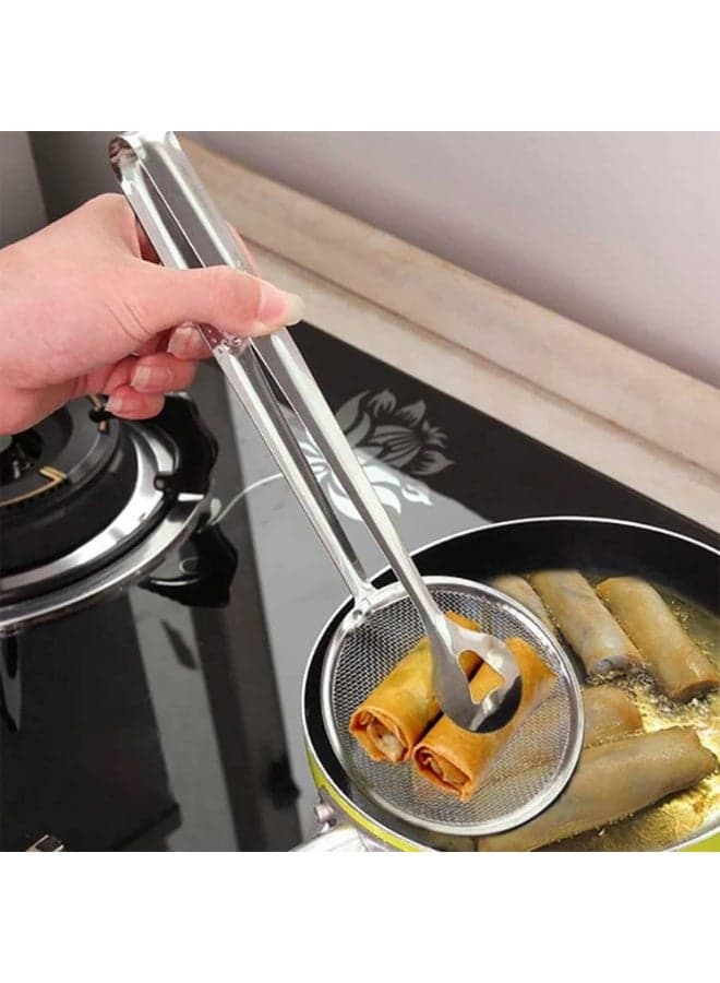 Multi-Functional 2-in-1 Stainless Steel Strainer Spoon with Tongs – Hot Oil Skimmer and Food Grabber for Frying, Grilling, and Kitchen Safety – 29 cm Colanders & Food Strainers (٤)