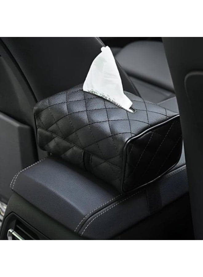 Premium leather car tissue holder - Headrest and sun visor hanger, practical and stylish car tissue organizer, ideal for storing tissues in the car Multi-purpose Seat Back Organizers (٣)