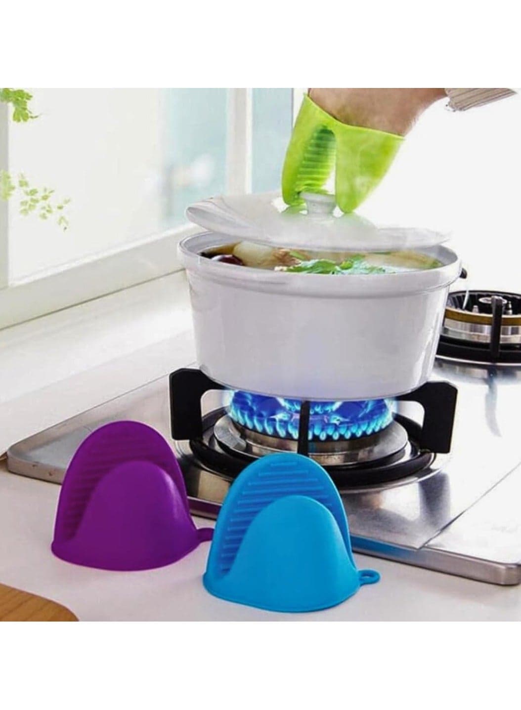 Set of 2 Heat Resistant Silicone Oven Mitts, Cute Oven Mitts, Kitchen Pot Holders, Pair of Air Fryer Gloves for Cooking, Baking, Grilling, Random Colors Kitchen Utensils & Gadgets (4)