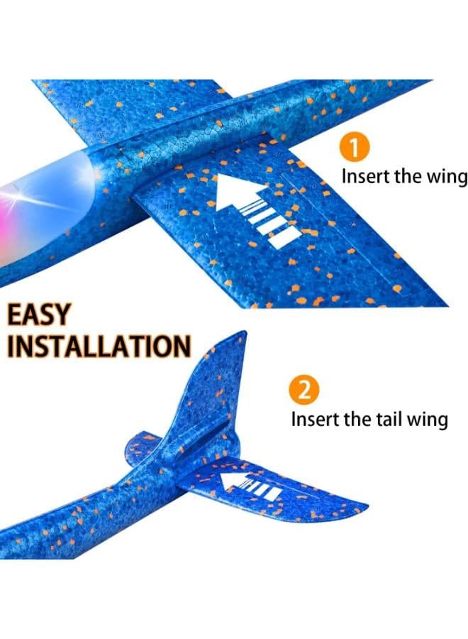 2-Pack 17.5" LED Light Foam Glider Airplanes with 2 Flight Modes - Outdoor Throwing Flying Toy for Kids Ages 3-9 Sports & Outdoor Play (٧)