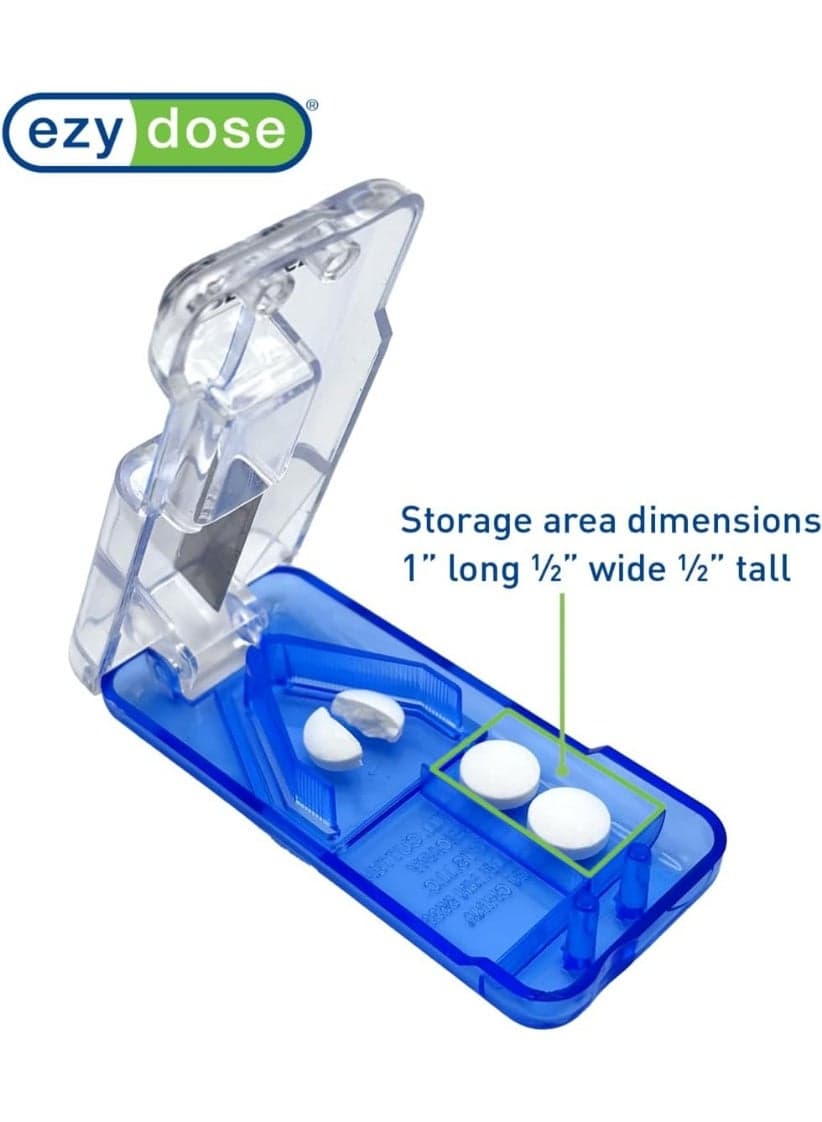 EZY DOSE Pill Cutter and Splitter with Dispenser, Cuts Pills, Vitamins, Tablets, Stainless Steel Blade, Travel Sized, Blue (3)