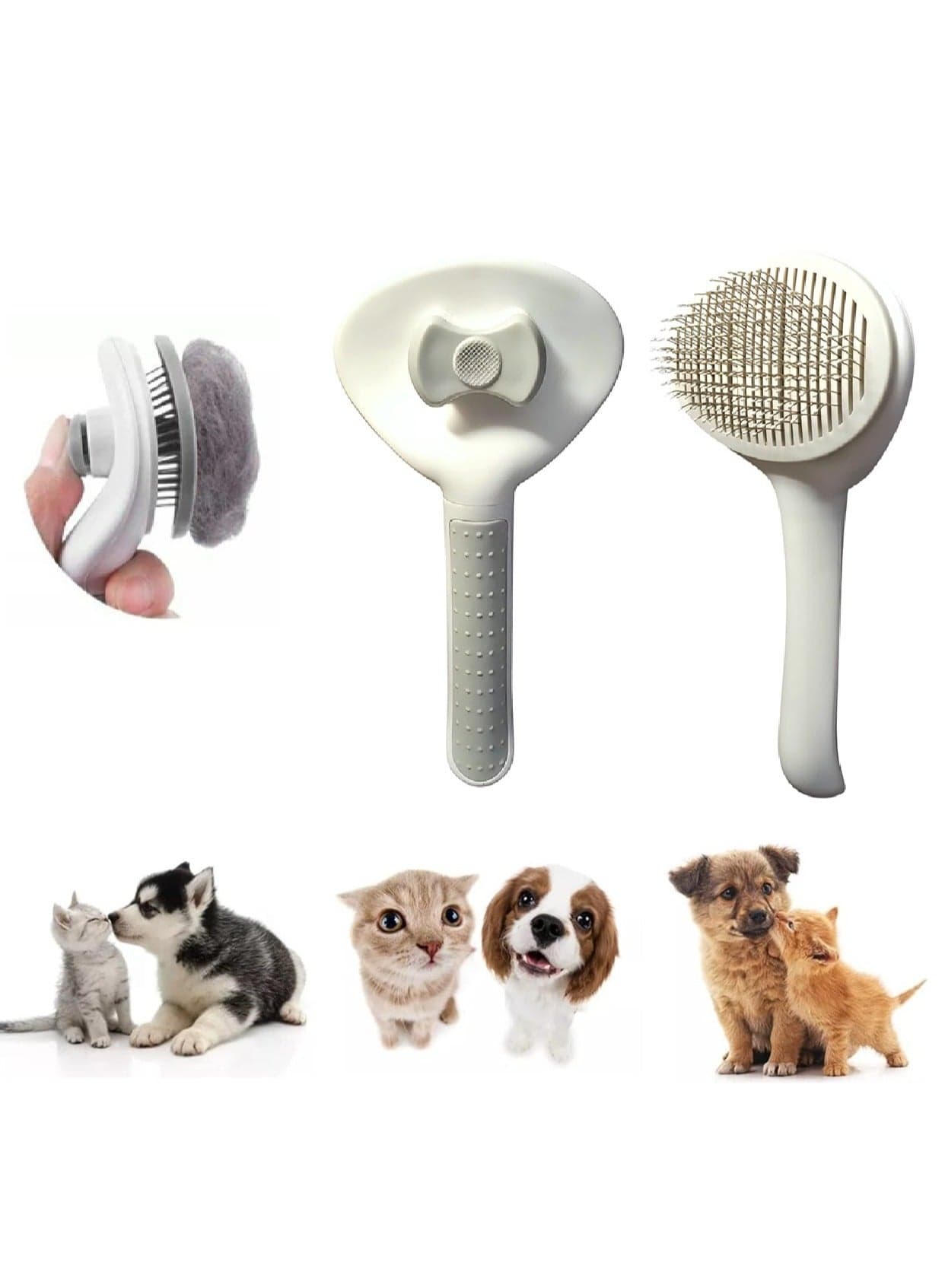Self Cleaning Slicker Pet Brush, Dog & Cat Grooming Shedding Brush - Easy to Remove Loose Undercoat, Pet Massaging Tool Suitable for Pets with Long or Short Hair (Grey) Pet Supplies