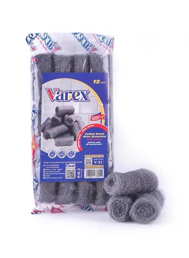 Heavy-Duty Coiled Steel Wire Scourers - Rust-Resistant Metal Scrubbing Pads for Pots & Grills (12-Piece Pack)