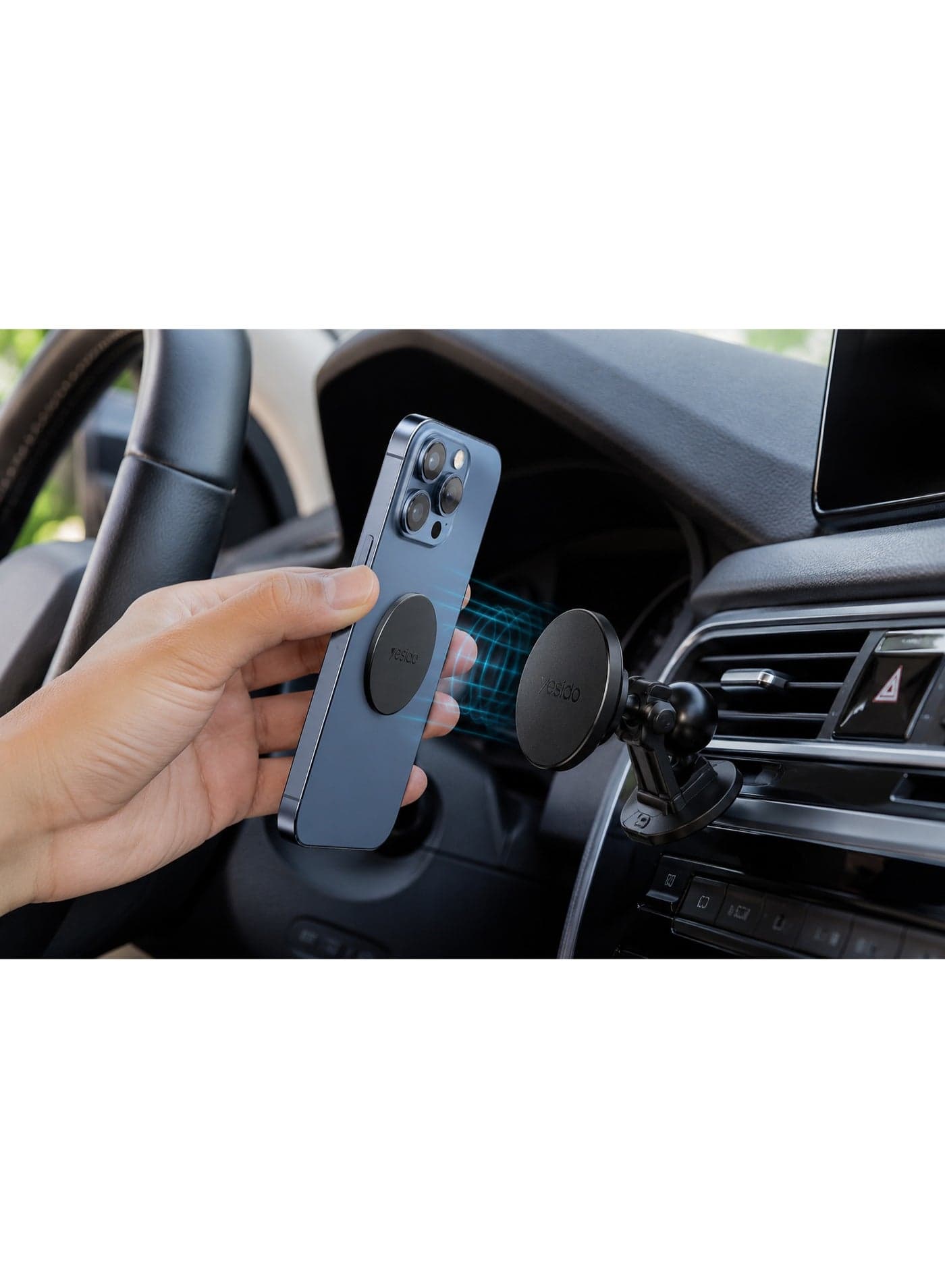 Yesido C207 Leather Surface Metal Plate Set for Magnetic Car Phone Holder (2 Pieces) - Black (3)