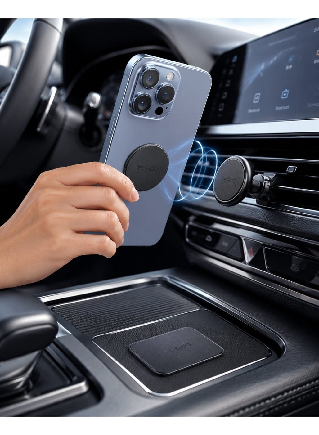 Yesido C207 Leather Surface Metal Plate Set for Magnetic Car Phone Holder (2 Pieces) - Black (2)