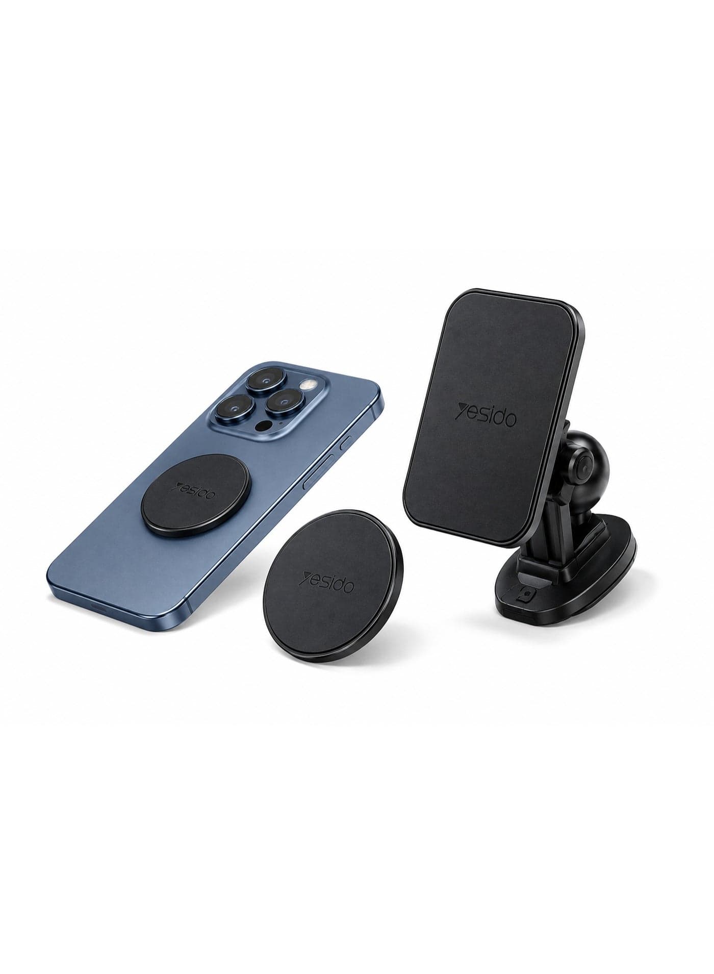 Yesido C207 Leather Surface Metal Plate Set for Magnetic Car Phone Holder (2 Pieces) - Black (4)