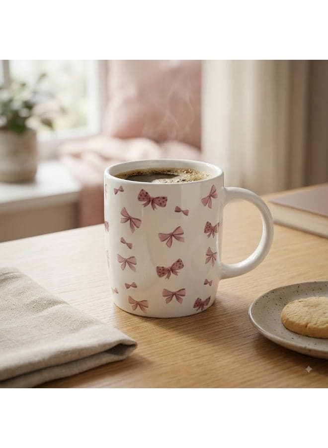 Ceramic Coffee and Tea Mug 1-Piece White with Scattered Pink Bows Print (3)