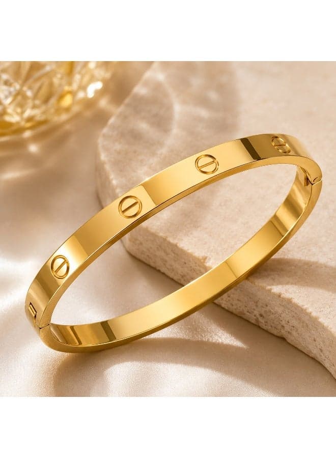 SHEIN Gold Stainless Steel Bangle Bracelet for Women – Elegant Luxury Style, Chic Fashion Jewelry for Everyday Wear Women's Bracelets & Bangles