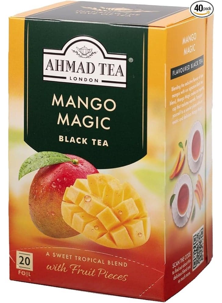 Mango Magic Flavoured Black Tea – 20 Foil Teabags – Premium Black Tea with Real Fruit Pieces
