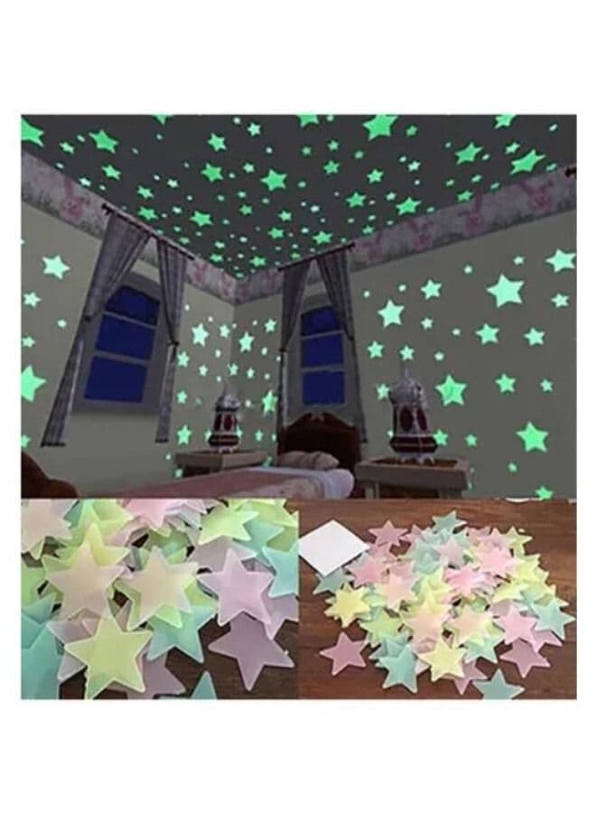 100-Piece Bedroom Fluorescent 3D Glow Luminous Stars Wall Stickers Multicolor Wall Stickers & Murals (4)