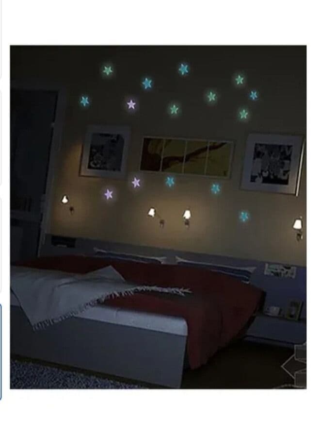 100-Piece Bedroom Fluorescent 3D Glow Luminous Stars Wall Stickers Multicolor Wall Stickers & Murals (2)