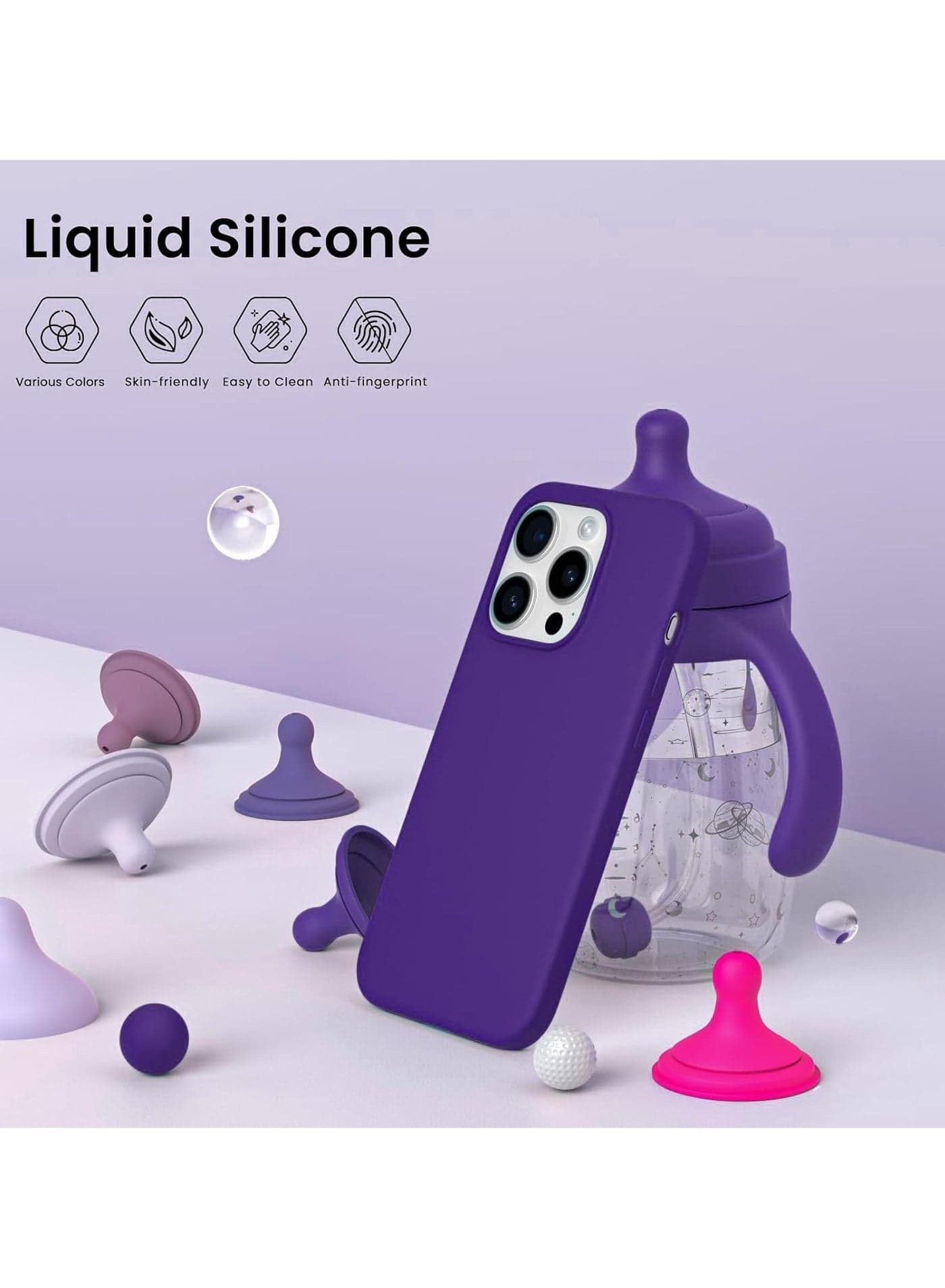 Compatible with iPhone 14 Pro Max Case 6.7 Inch Slim Liquid Silicone 4 Layers Soft Gel Rubber Shockproof Protective Phone Case with Anti Scratch Microfiber Lining (Purple) Cases & Covers (٤)