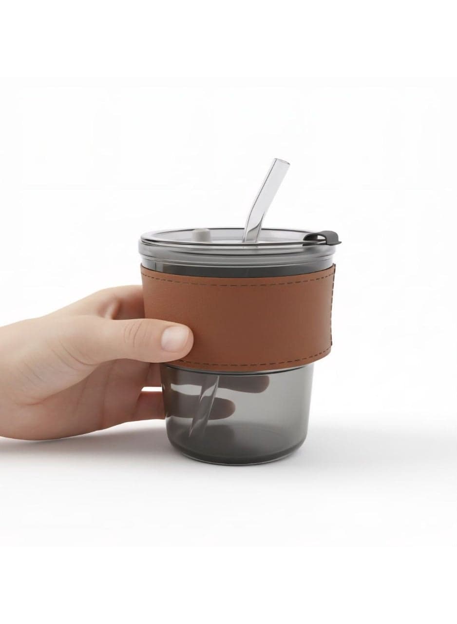 Tumbler With Straw - Cup With Leather Sleeve, Coffee Mug for Straw and Direct Drinking Mouth Dual Use, Summer Travel Essential Bottle Glassware & Drinkware