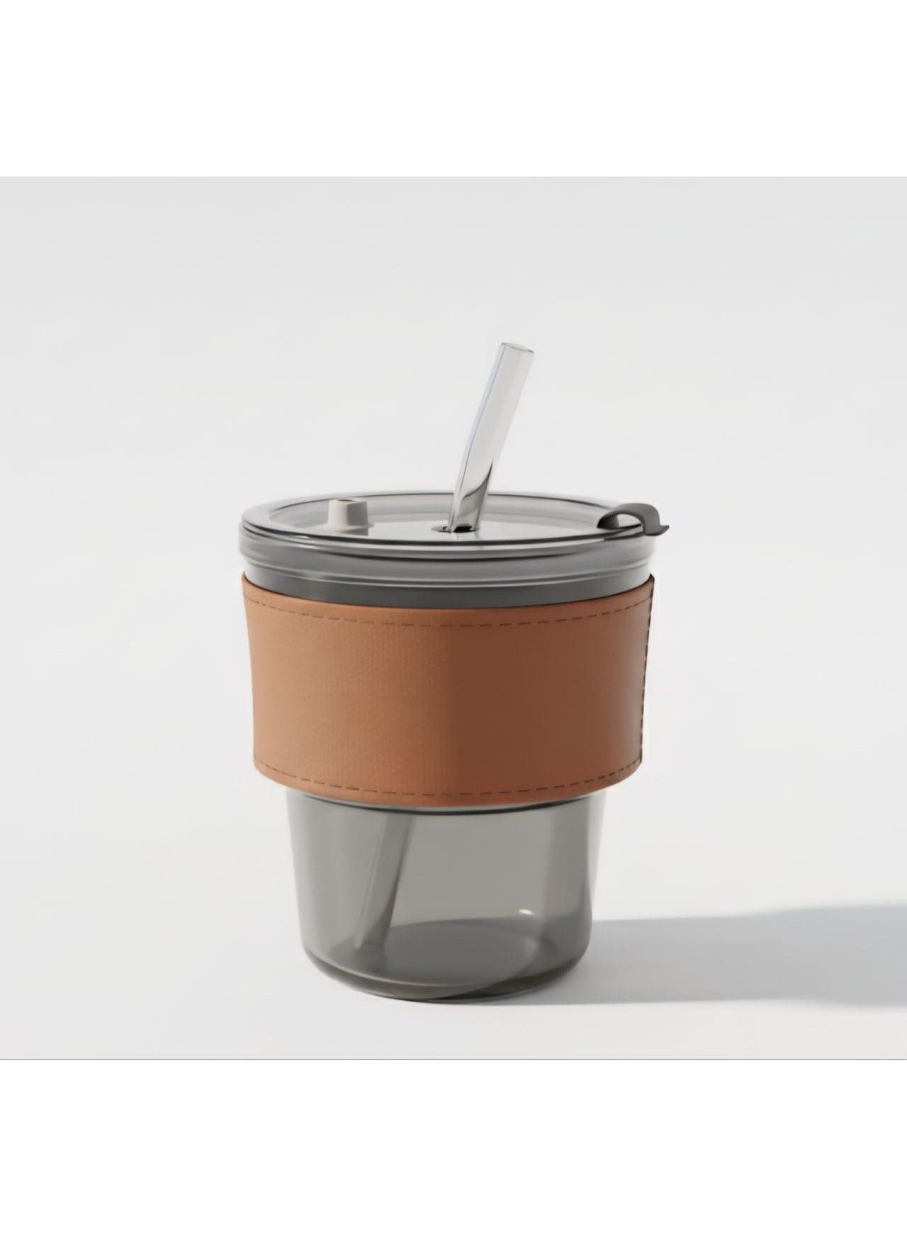 Tumbler With Straw - Cup With Leather Sleeve, Coffee Mug for Straw and Direct Drinking Mouth Dual Use, Summer Travel Essential Bottle Glassware & Drinkware (٣)
