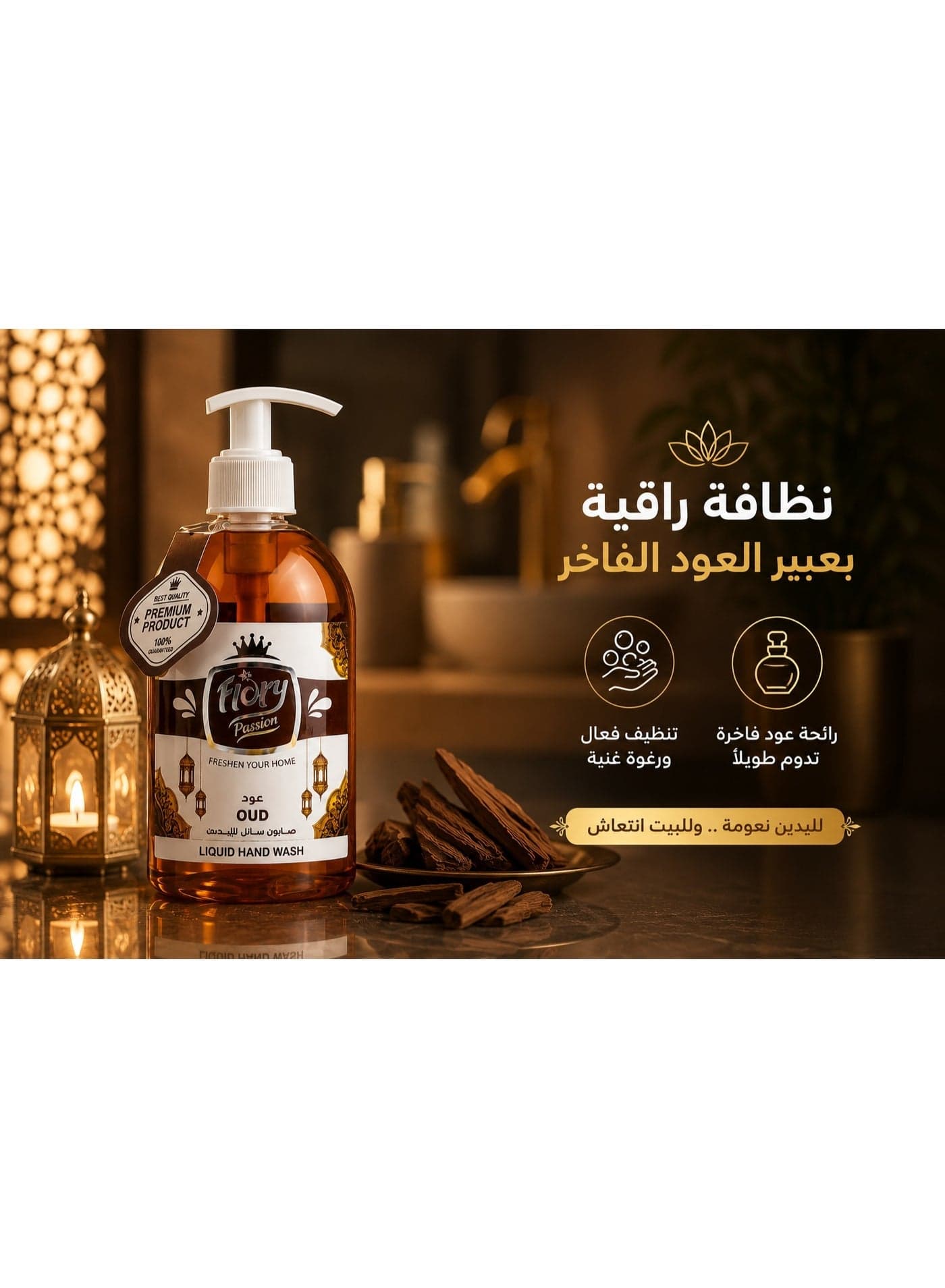Flory Oud Liquid Hand Wash, Gentle Cleansing Hand Soap with Rich Foam, Luxurious Long Lasting Oud Fragrance, Daily Care Pump Bottle, 500 ml Bathroom Cleaners (٤)