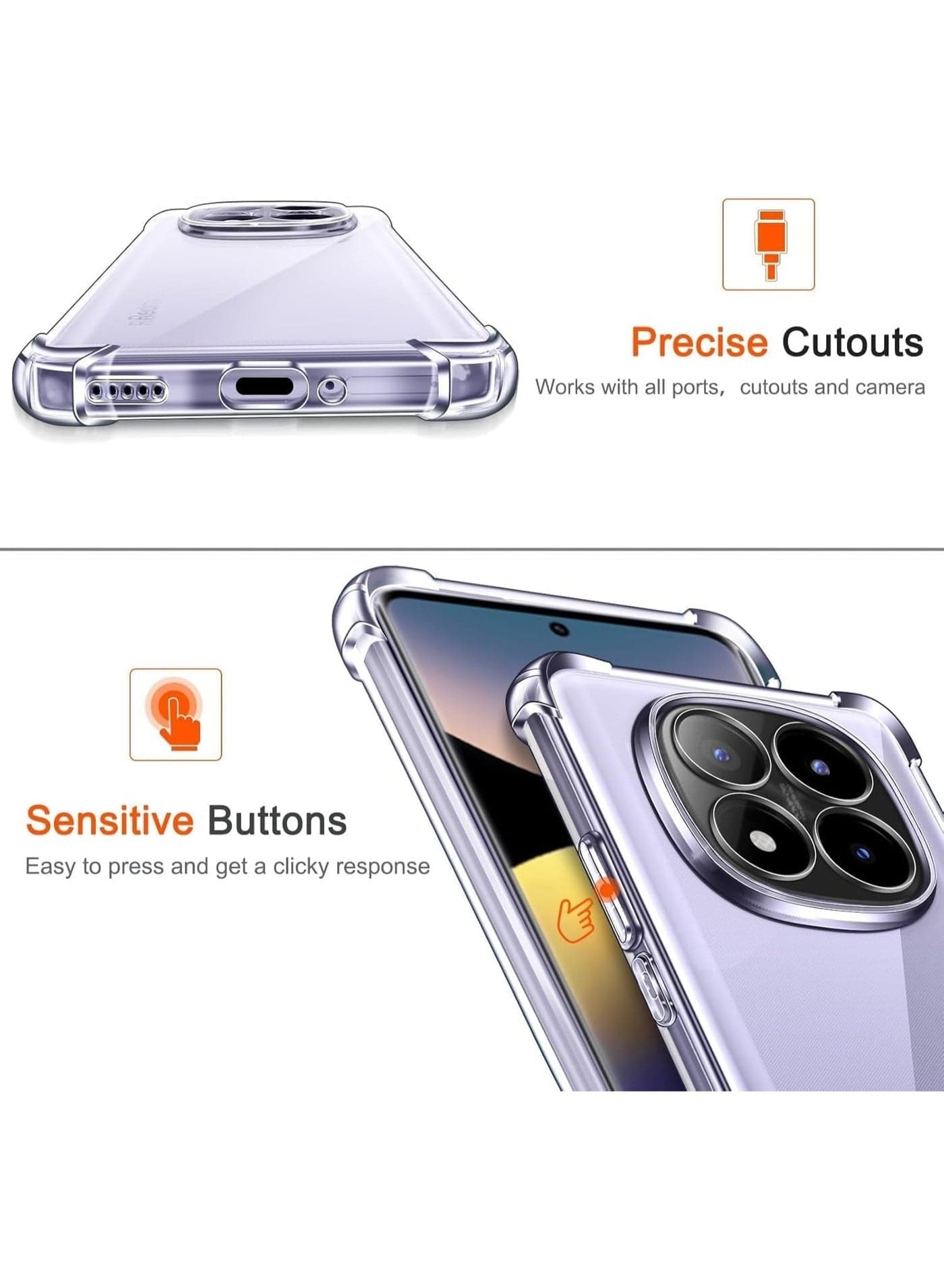 Cover Silicone Transparent TPU Gorilla Anti-shock Protector Camera Shockproof Corners For Xiaomi Redmi Note 14 Pro Plus 5G - Clear Cases & Covers (٣)
