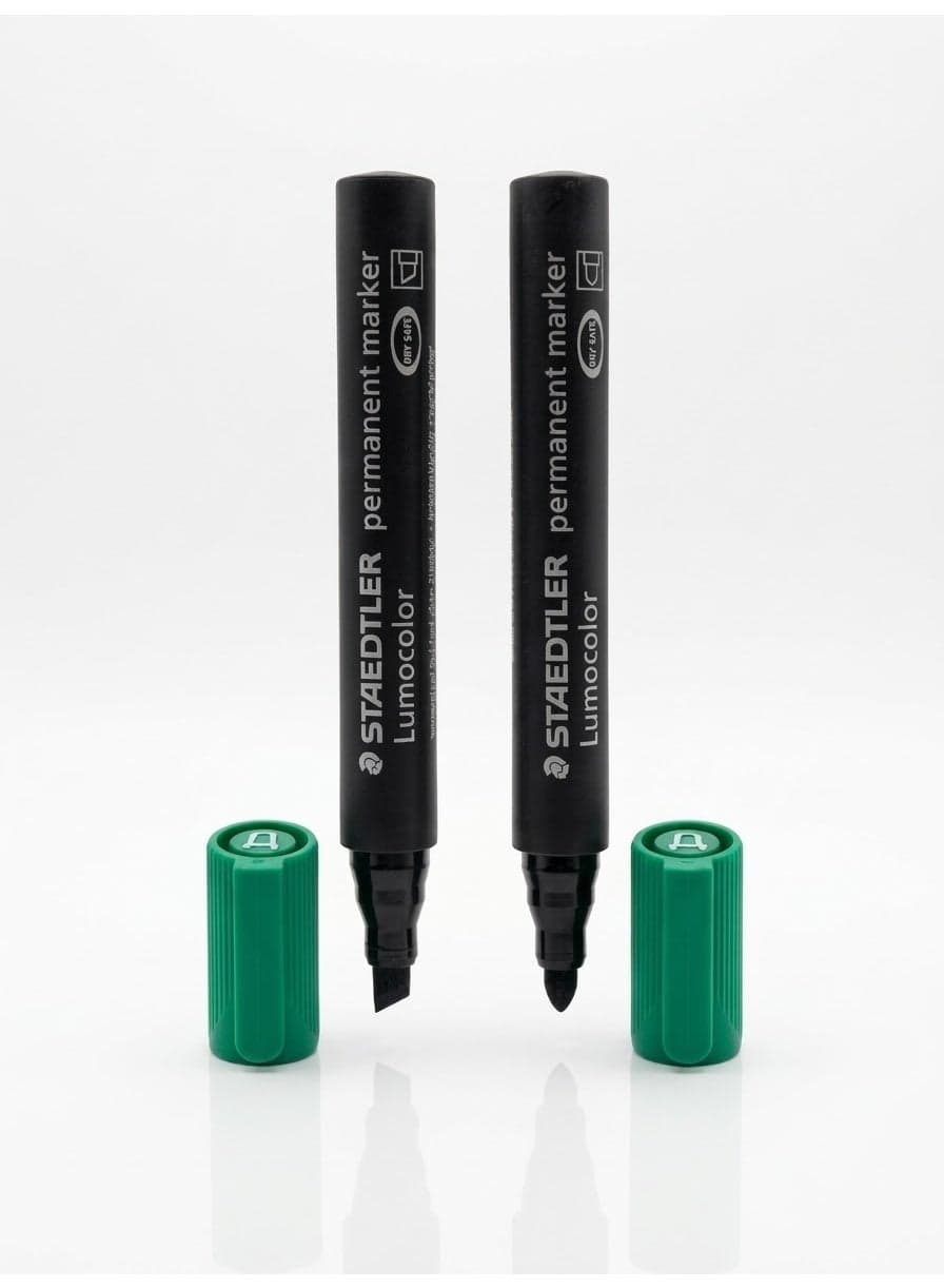 STAEDTLER Lumocolor Permanent Marker Set, Dry Safe, Chisel & Bullet Tip, Green, Pack of 2