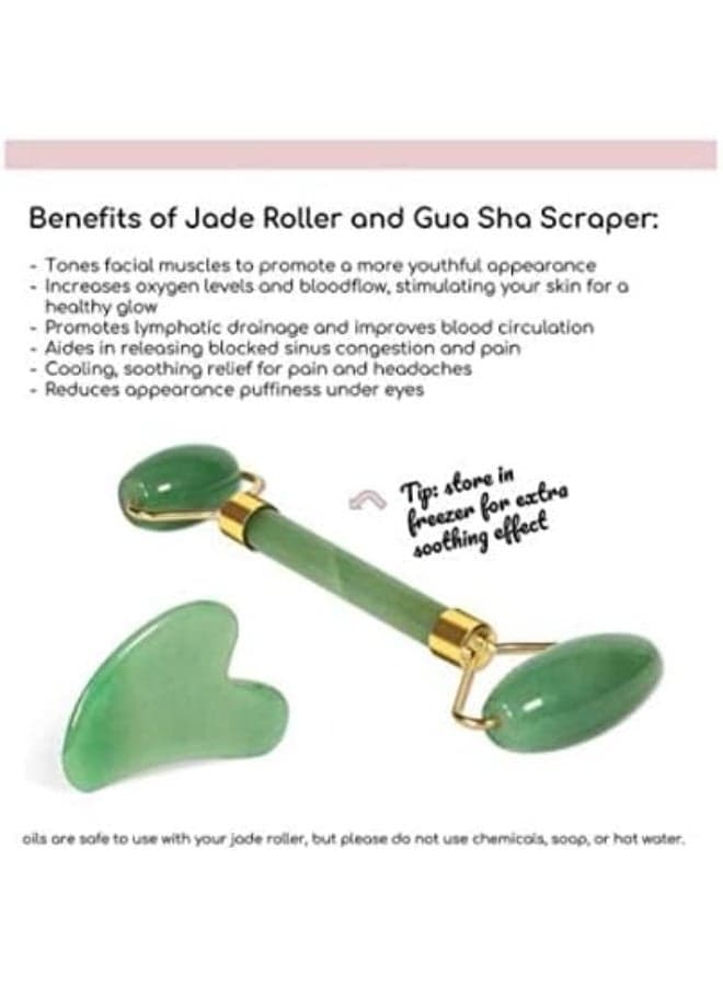 Massage Set Anti-Aging Natural Jade Face Roller Set Green (4)