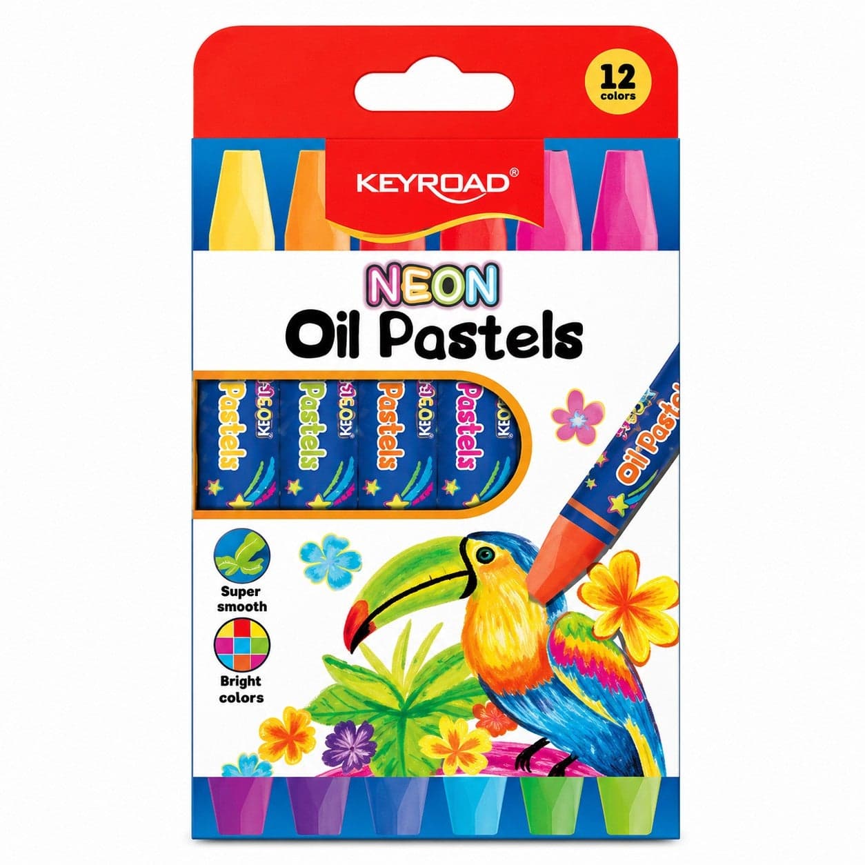 Keyroad Neon Shiny Oil Pastels 12 Colors Hexagonal Model KR973157 Arts & Crafts Supplies