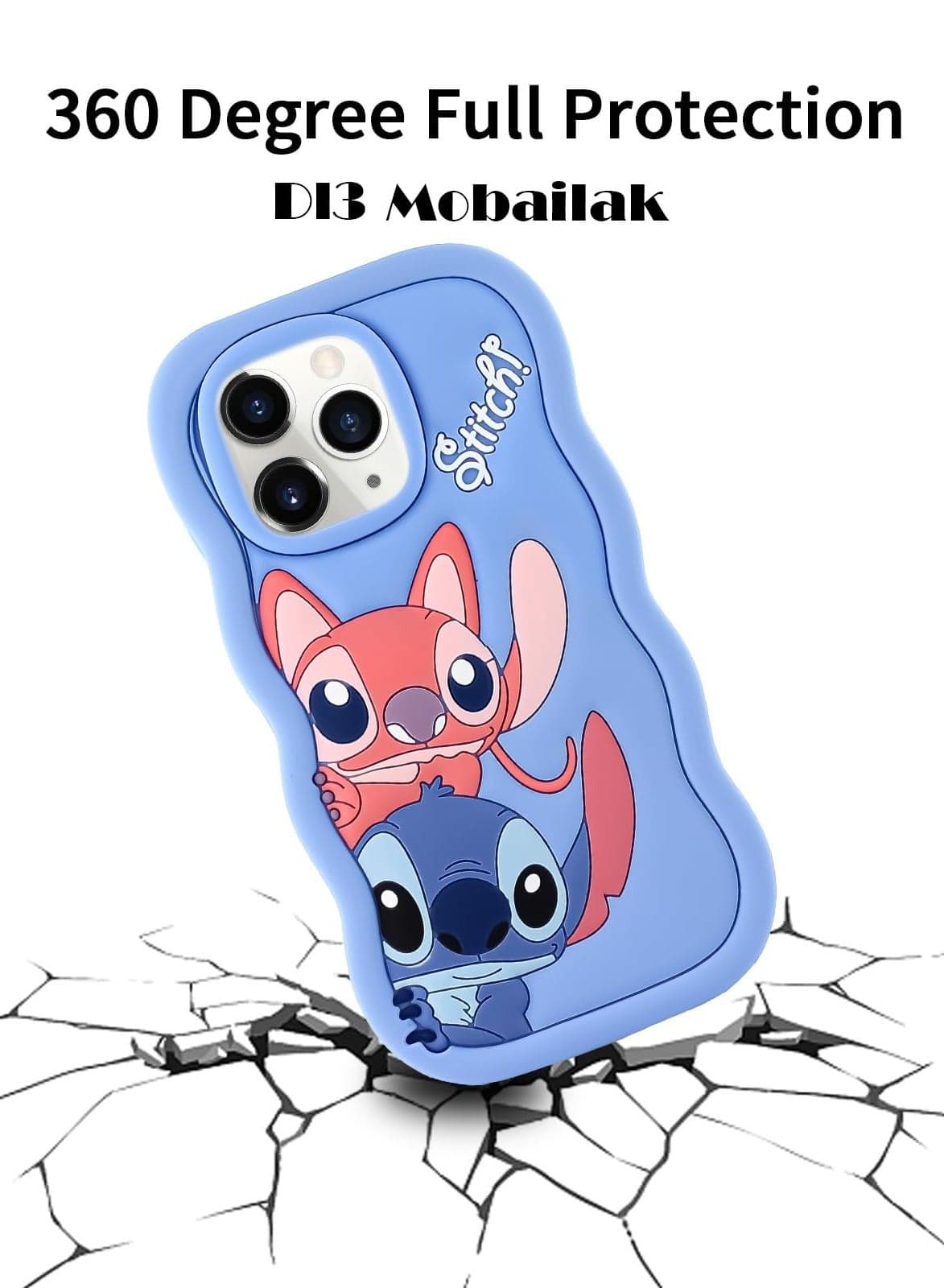 Lilo and Stitch Cartoon 3D Wavy Soft Silicone Phone Case for Iphone 12/12 Pro (Pink) Cases & Covers (٥)