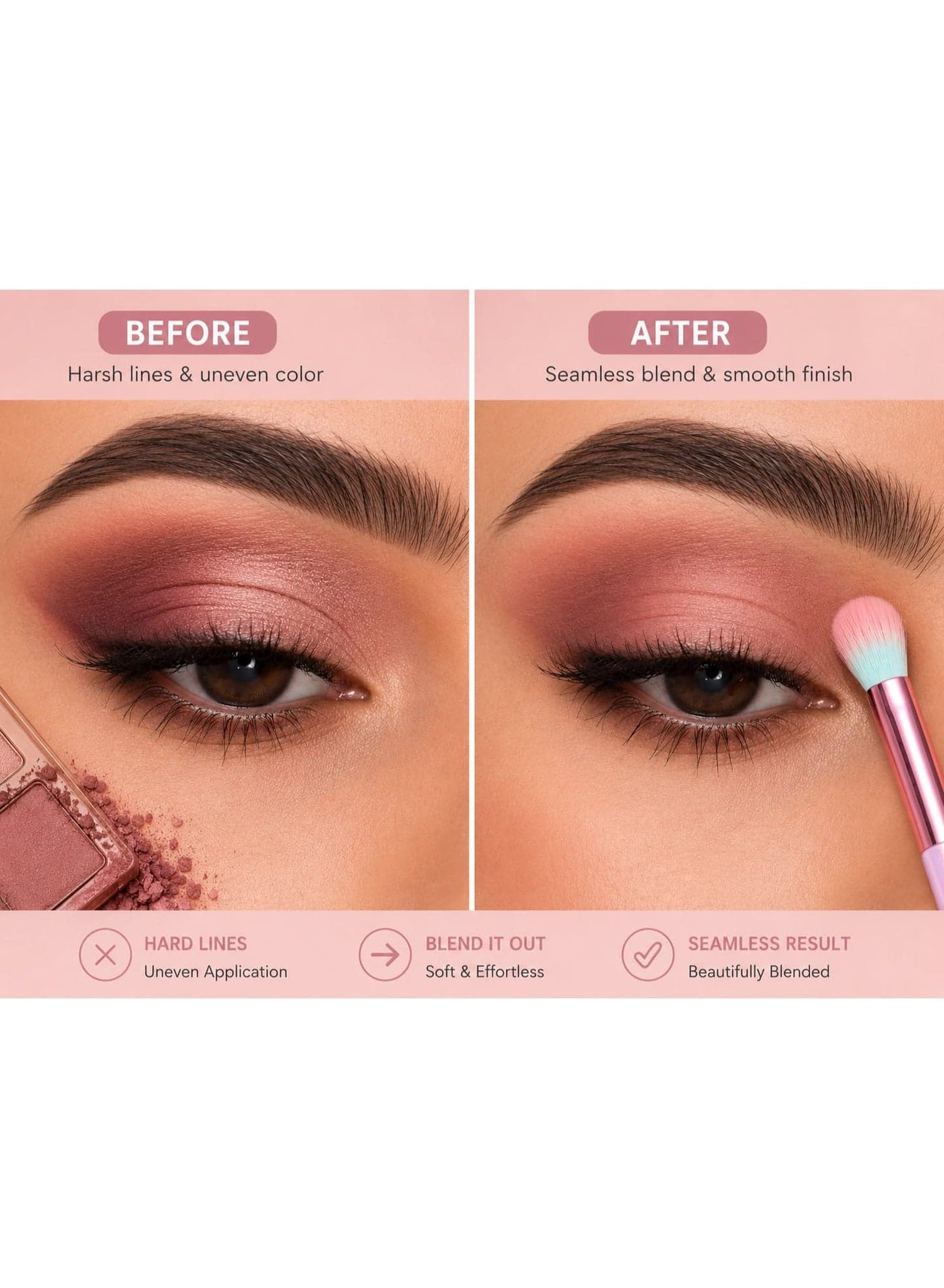 Makeup Blending Brush for Eyeshadow, Gradient Pink Blue Bristles with Metallic Pink Handle, Soft Eye Makeup Brush for Precise Application and Seamless Blending (٤)