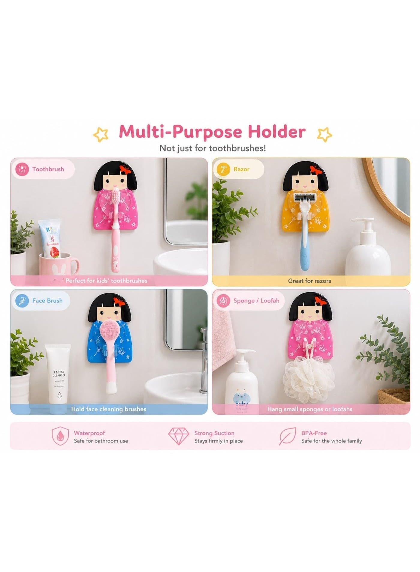 5-Piece Self-Adhesive Wall Hooks Set, Waterproof Multi-Purpose Sticky Hooks for Kitchen & Bathroom, Ideal for Towels, Utensils, Keys, Razors & Accessories - Multi Color Bathroom Accessory Sets (٢)