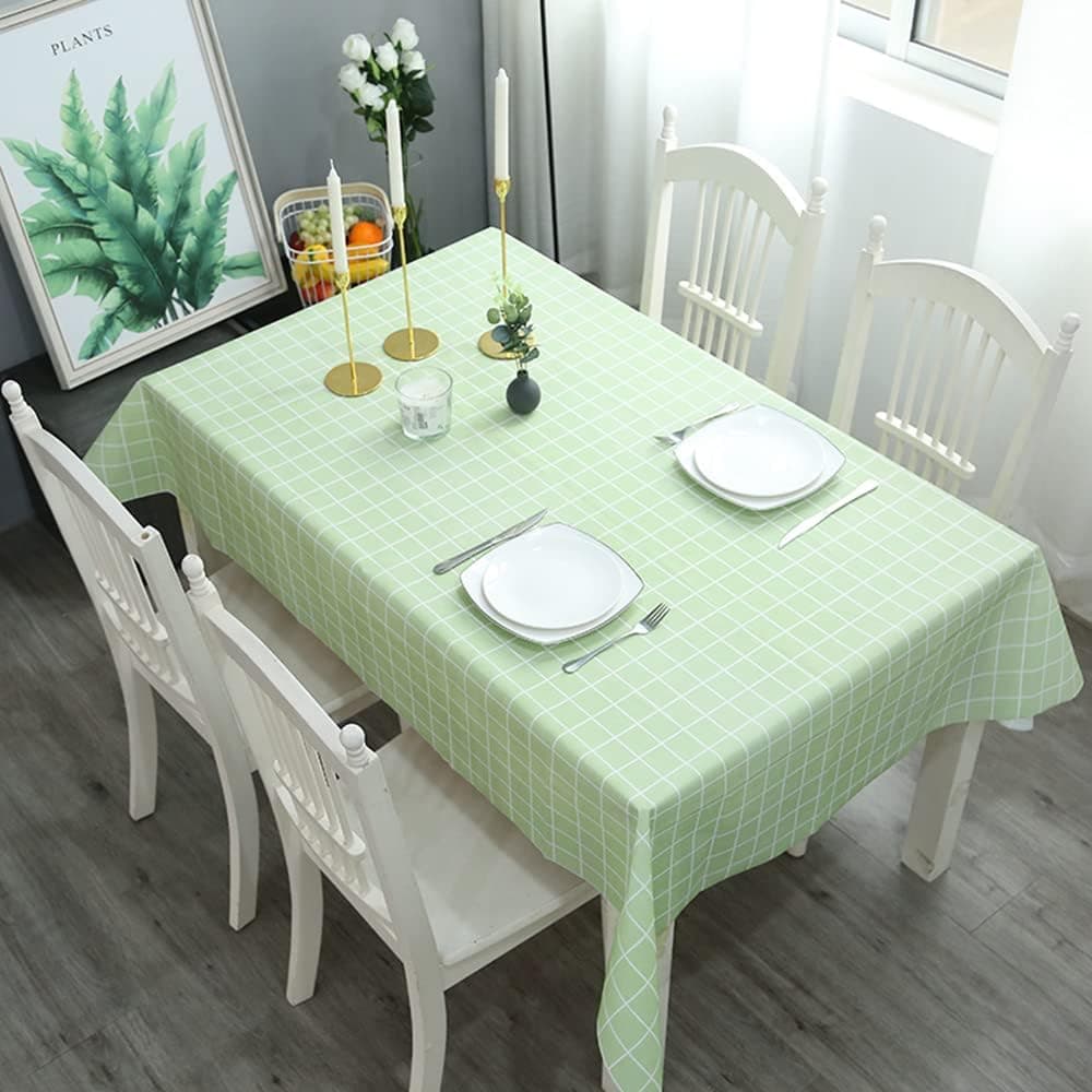 137x183cm Green Plaid PVC Tablecloth - Waterproof, Oil-proof & Stain Resistant Rectangular Table Cover - Wipeable Gingham Design for Kitchen, Picnic & Parties Table Cloths