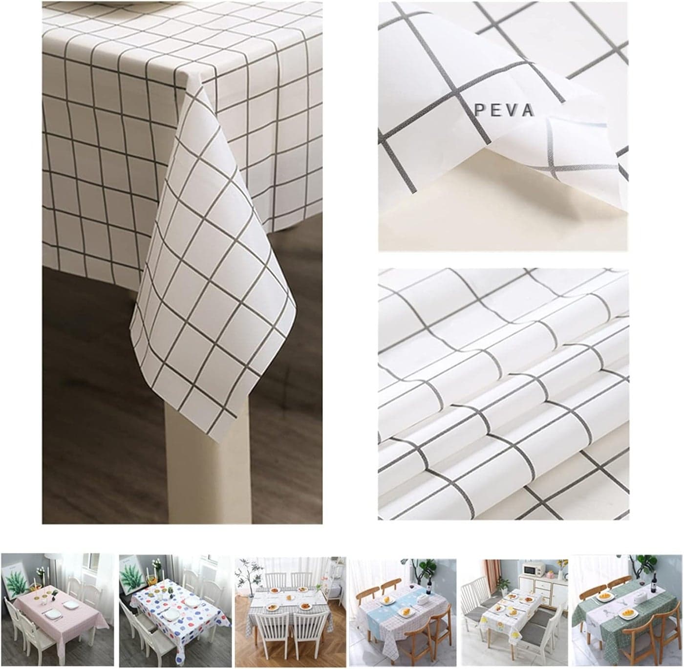 137x183cm Green Plaid PVC Tablecloth - Waterproof, Oil-proof & Stain Resistant Rectangular Table Cover - Wipeable Gingham Design for Kitchen, Picnic & Parties Table Cloths (4)