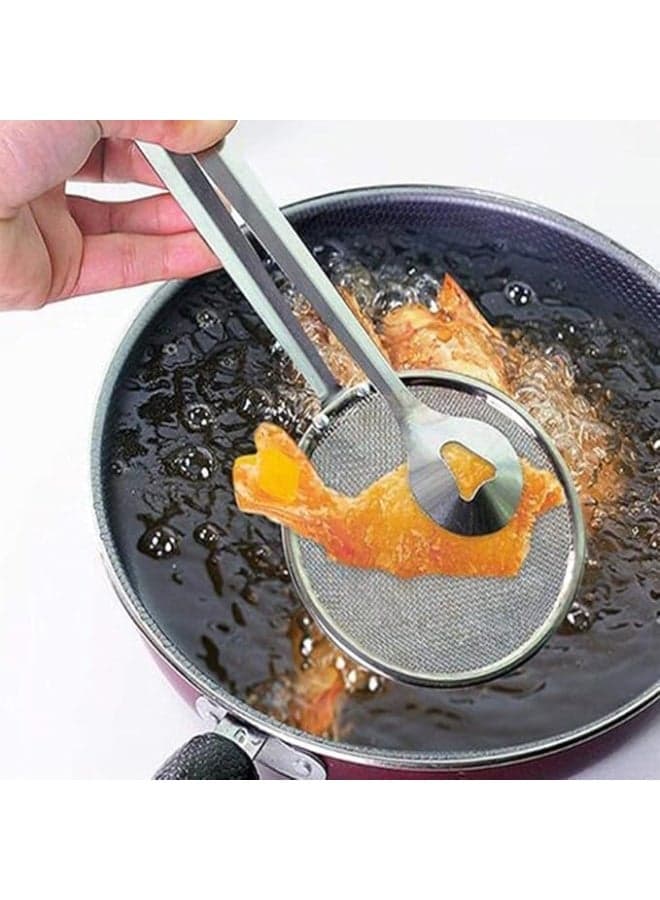 Stainless Steel 2-in-1 Oil Strainer and Serving Spoon with Tongs – Mesh Skimmer for Frying and Grilling, Hot Oil Safety, Multi-Purpose Kitchen Utensil, 29 cm Colanders & Food Strainers