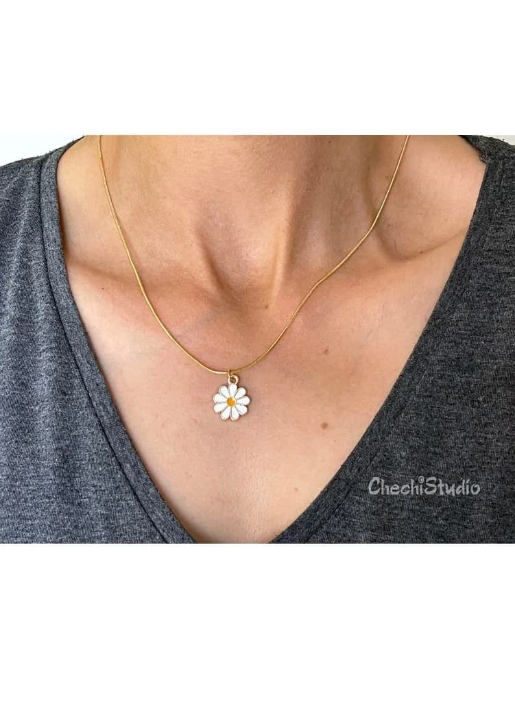 Gold Stainless Steel Daisy Necklace Women's Necklaces (4)