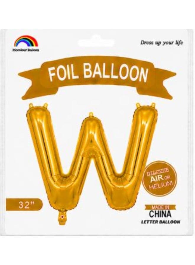 32 Inch Gold Foil Letter W Balloon – Metallic Mylar Helium & Air Party Decoration Balloon