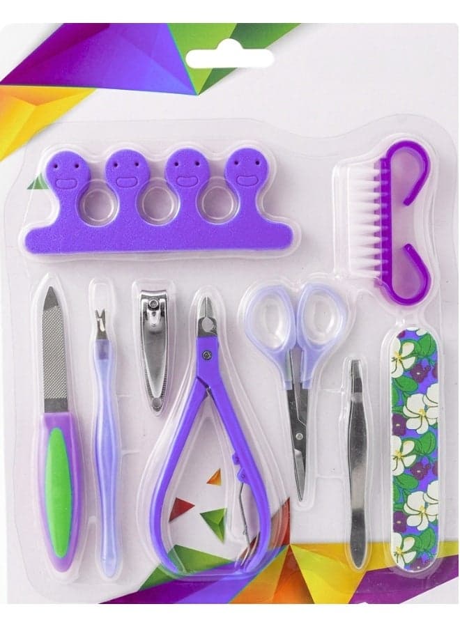 9-Piece Professional Manicure Pedicure Set Nail Care Kit – Nail Clipper, Cuticle Nipper, Nail Scissors, Metal Nail File, Emery Board, Cuticle Pusher, Cleaning Brush, Tweezers & Toe Separator – Complete Nail Grooming Kit for Hand and Foot Care