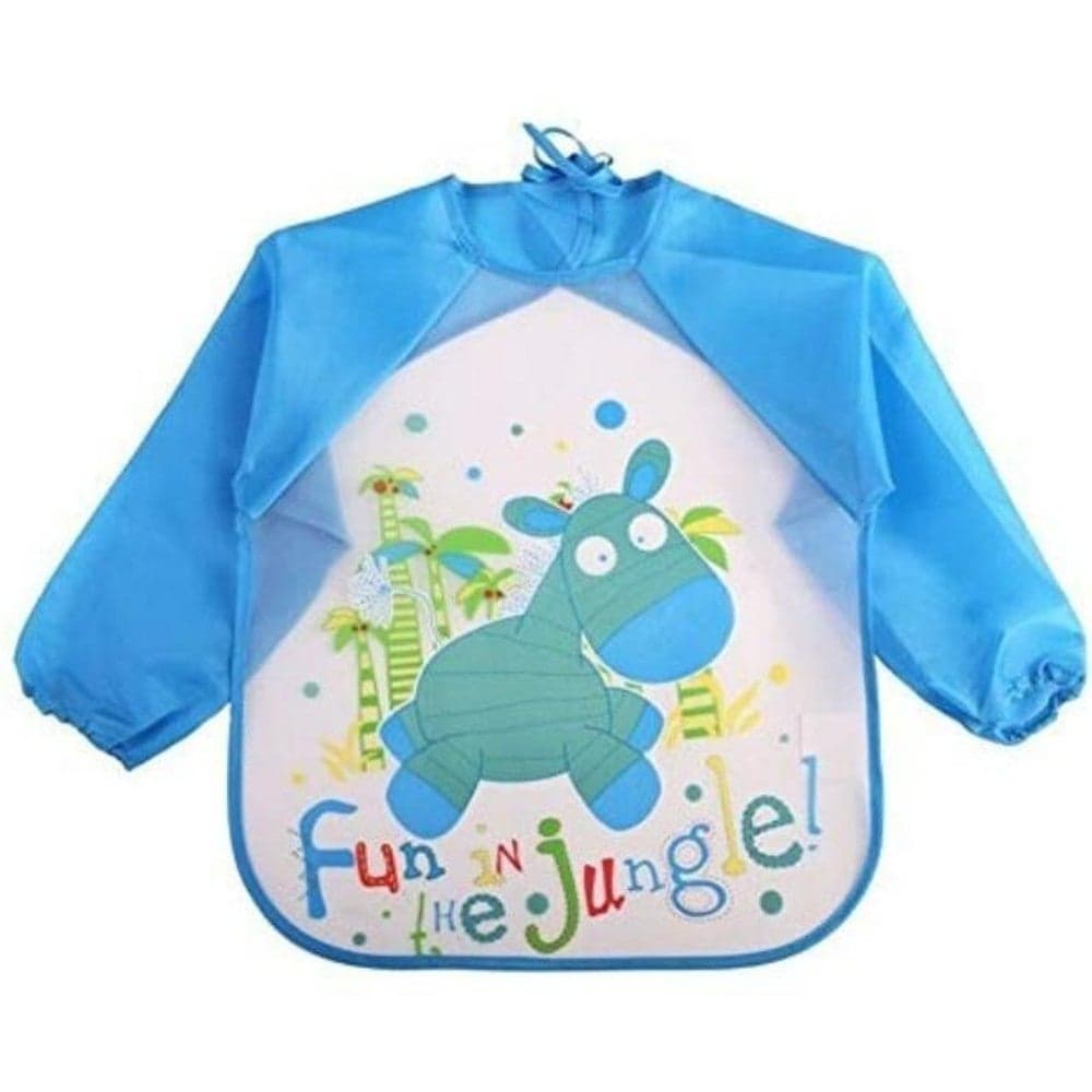 Baby's Long-Sleeve Waterproof Bib for Both Eating and Drawing (Light Blue), One Size