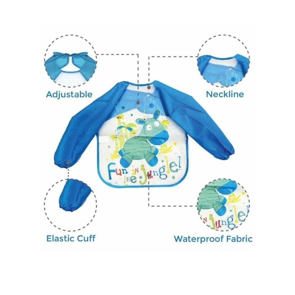 Baby's Long-Sleeve Waterproof Bib for Both Eating and Drawing (Light Blue), One Size (٢)
