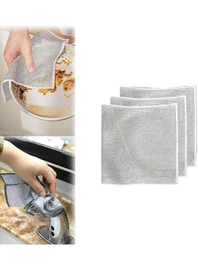 Multi-purpose wire dishwashing tool - Reusable wire kitchen towel for utensils, 3 pieces Household Cleaning Sponges