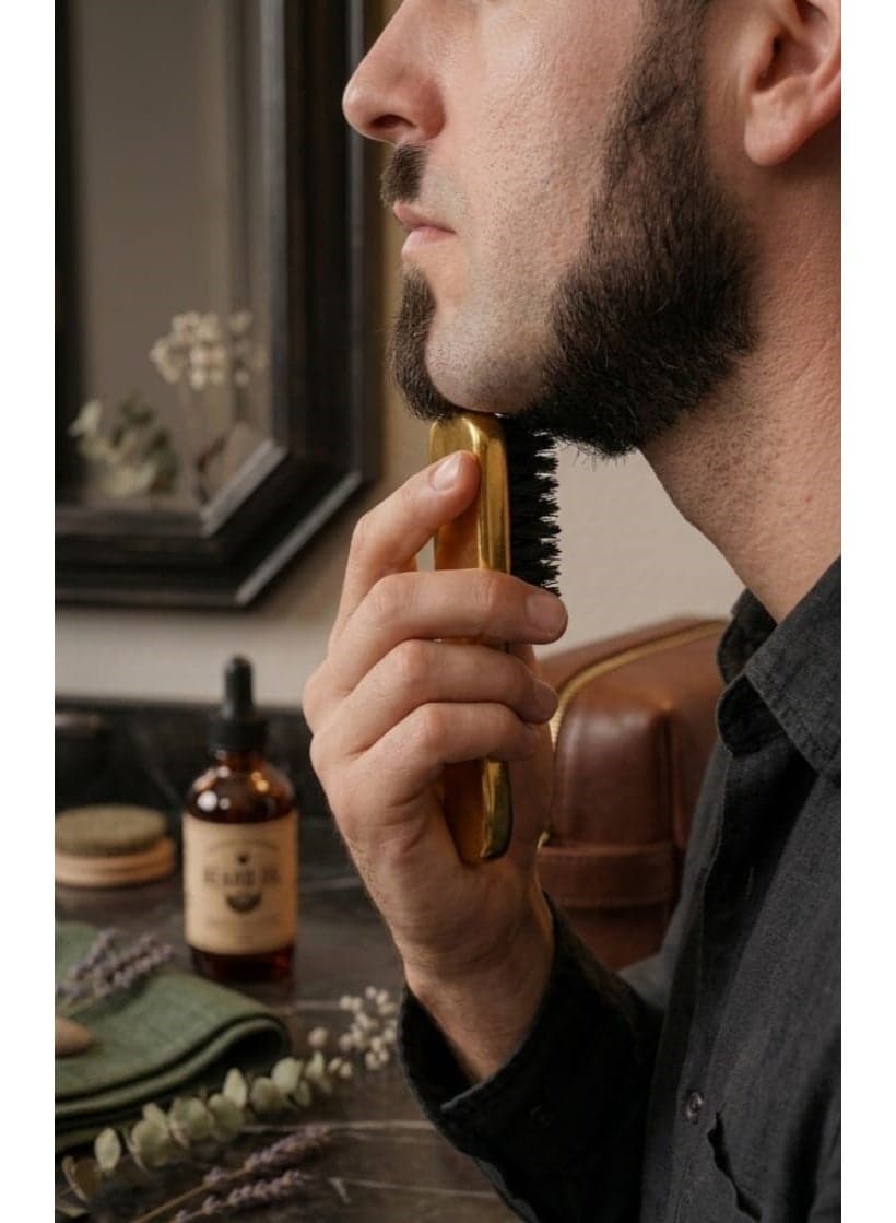 Small beard brush with soft bristles – styling brush for beard and mustache for daily use (Gold) Face Brushes (٤)