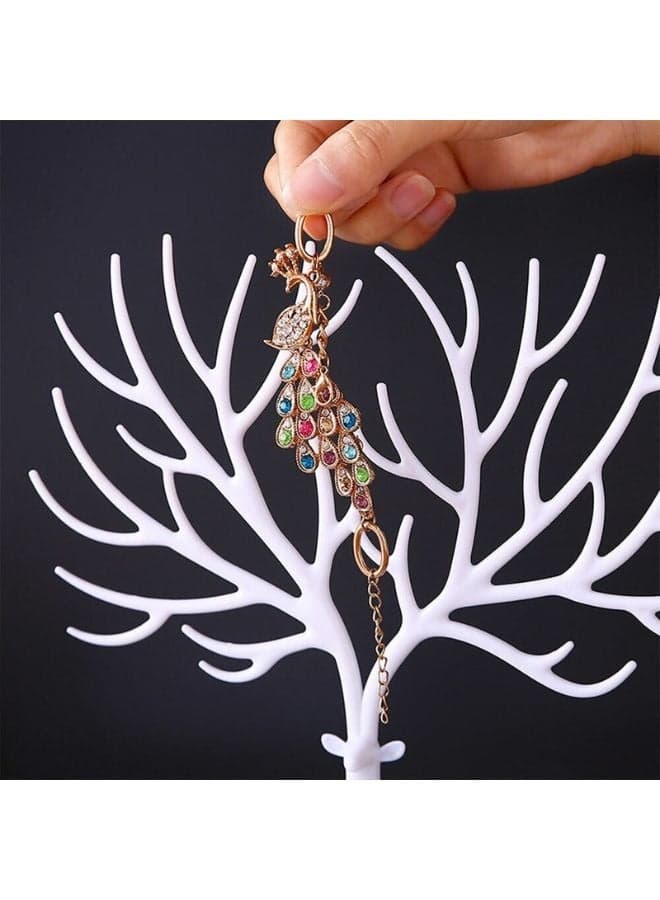 Tree Shape Jewelry Holder for Necklace Storage Plastic Jewelry Display Stand for Earrings Bracelets Necklaces Jewelry Display Tray - White Jewellery Organizers (٣)