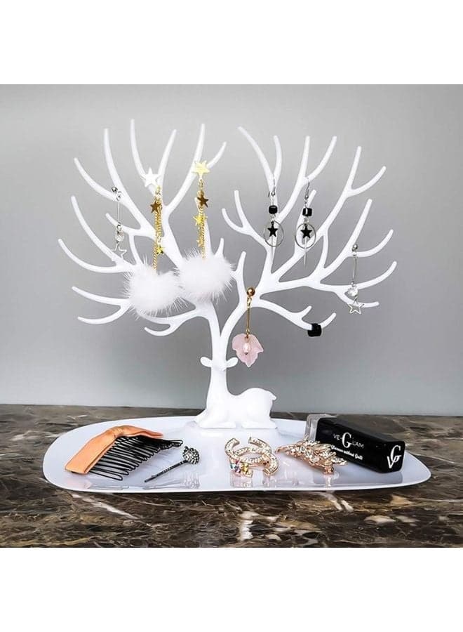 Tree Shape Jewelry Holder for Necklace Storage Plastic Jewelry Display Stand for Earrings Bracelets Necklaces Jewelry Display Tray - White Jewellery Organizers (٥)