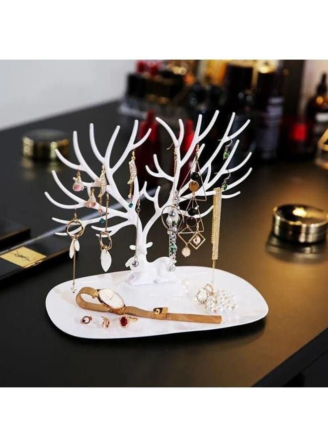 Tree Shape Jewelry Holder for Necklace Storage Plastic Jewelry Display Stand for Earrings Bracelets Necklaces Jewelry Display Tray - White Jewellery Organizers (٤)