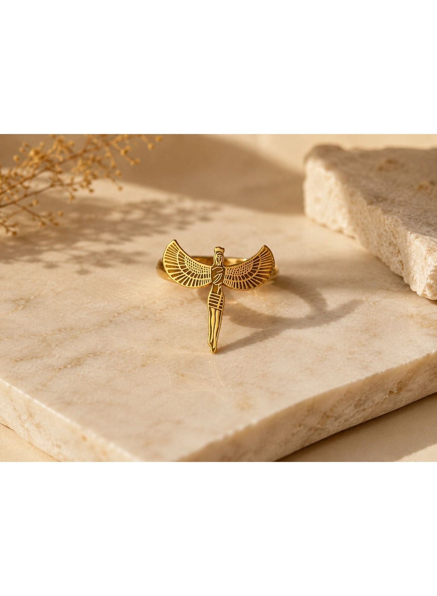 Stainless Steel Isis Ring for Women, Ancient Egyptian Winged Goddess Isis Motif, Egyptian Mythology Statement Ring, Vintage Inspired Fashion Jewelry Women's Rings (٣)