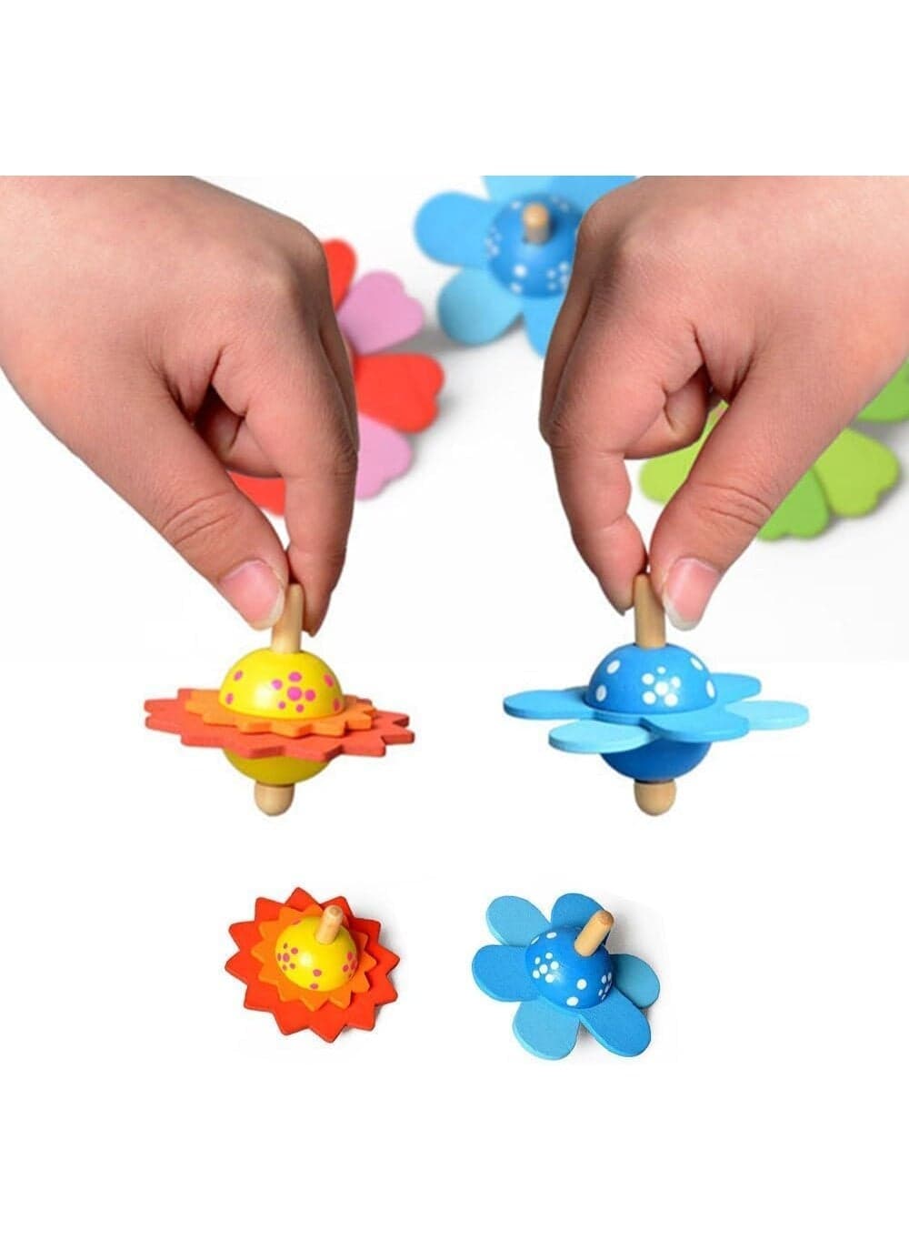 Wooden Flower Shape Rotating Toy for Kids 2 Pieces Fidget Spinners (4)