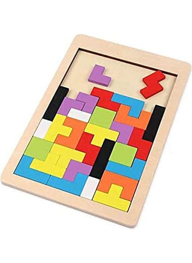 40-Piece Wooden Tetris Puzzle 3D Tangram Jigsaw Puzzles
