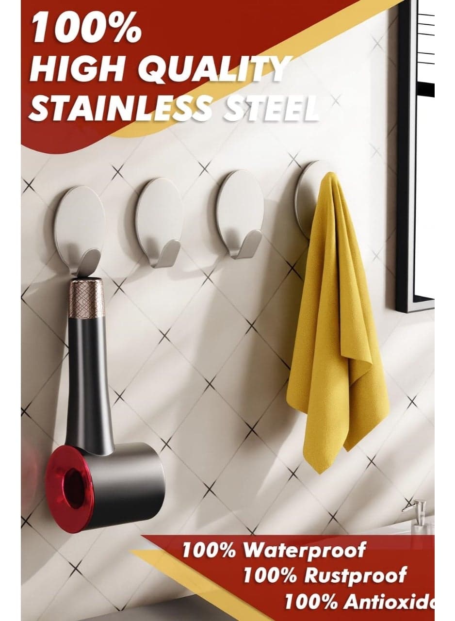 Heavy Duty Steel Adhesive Hooks Model ZT 2068 Pack of 6 Rustproof Wall Hooks for Bathroom Kitchen and Office Up to 3 kg Load No Drill Self Adhesive Design Oval shaped (6)