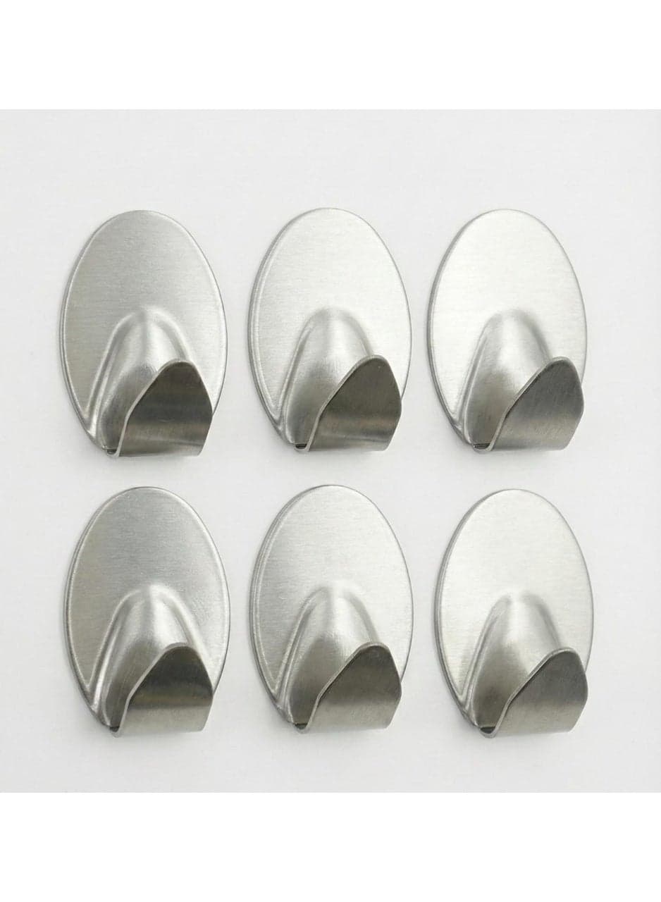 Heavy Duty Steel Adhesive Hooks Model ZT 2068 Pack of 6 Rustproof Wall Hooks for Bathroom Kitchen and Office Up to 3 kg Load No Drill Self Adhesive Design Oval shaped (2)