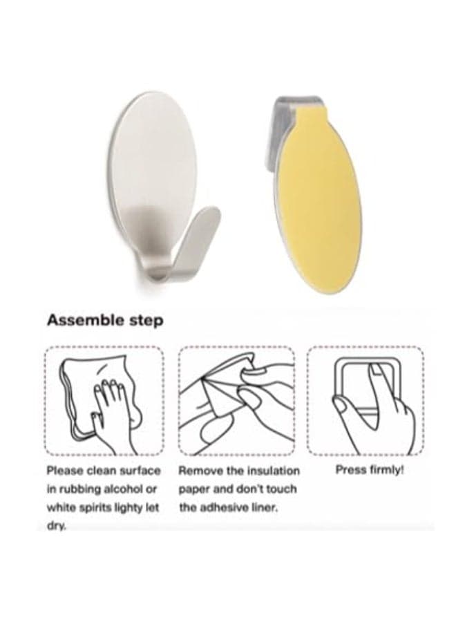 Heavy Duty Steel Adhesive Hooks Model ZT 2068 Pack of 6 Rustproof Wall Hooks for Bathroom Kitchen and Office Up to 3 kg Load No Drill Self Adhesive Design Oval shaped (4)