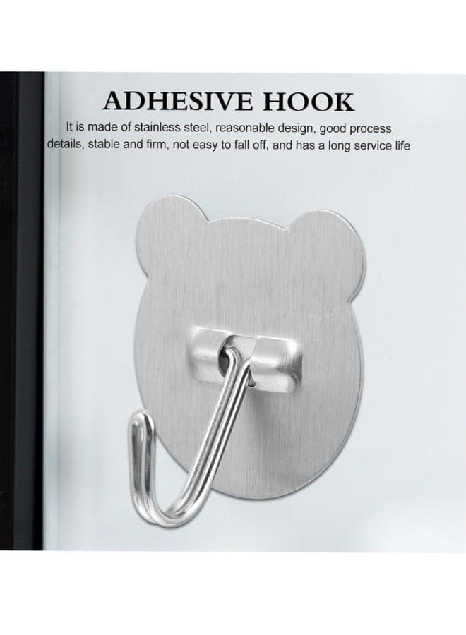 6 Pack Teddy Bear Shaped Holder Made of High Quality Metal with Self Adhesive Hook No Tools or Drilling for Wall Mounting Perfect for Kitchen, Bathroom, Bedroom or Office - Silver (9)